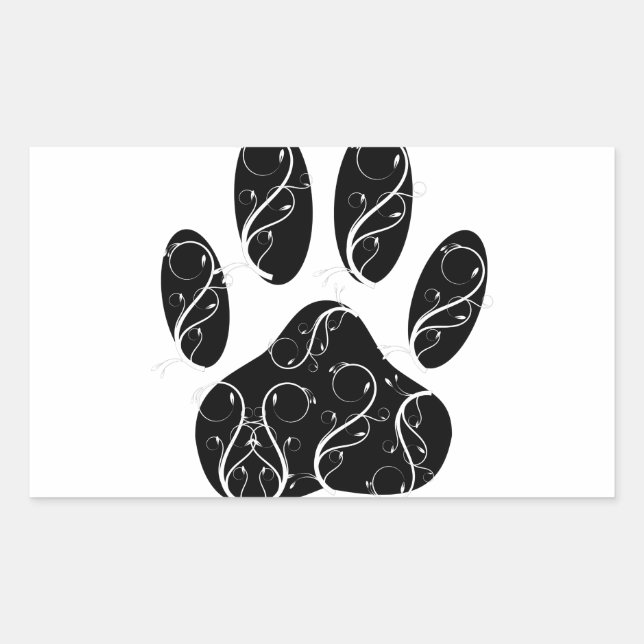 Sticker Rectangulaire Empreinte de patte Chien Noir Avec Flouris Blanc (Devant)