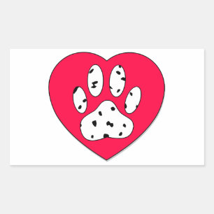 Sticker Rectangulaire Empreinte de patte dalmate dans le coeur rouge