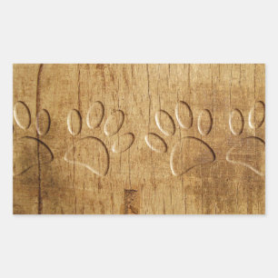 Sticker Rectangulaire Empreinte de patte de chien en bois sculpté