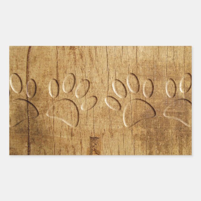 Sticker Rectangulaire Empreinte de patte de chien en bois sculpté (Devant)