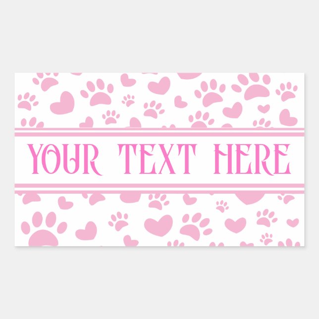 Sticker Rectangulaire Empreinte de patte de chien et coeur avec nom pers (Devant)