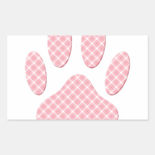 Sticker Rectangulaire Empreinte de patte Tartan Rose Et Blanc