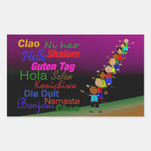 Sticker Rectangulaire Enfants Et Bonjour Dans De Nombreuses Langues