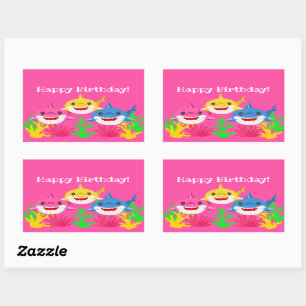 Sticker Rectangulaire Enfants Requin jaune et famille Anniversaire