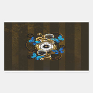 Sticker Rectangulaire Engrenages à vapeur et papillons bleus