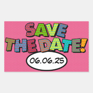 Sticker Rectangulaire ENREGISTRER LA DATE Amusant Rétro Bande Dessinée P