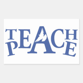 Sticker Rectangulaire Enseigner la paix simple colombe bleu texte étique