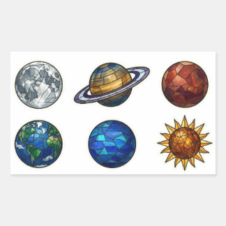 Sticker Rectangulaire Ensemble d'autocollants de planètes célestes en ve