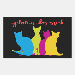 Sticker Rectangulaire Équipe de la Saint-Valentin de Chats Colorés Fémin