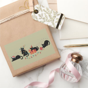 Sticker Rectangulaire Équipe de lumières de Noël pour amoureux de chats 