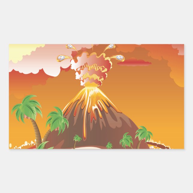 Sticker Rectangulaire Éruption volcanique du dessin animé (Devant)