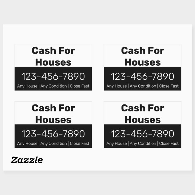 Sticker Rectangulaire Espèces pour maisons Noir Blanc Numéro de téléphon (Feuille)