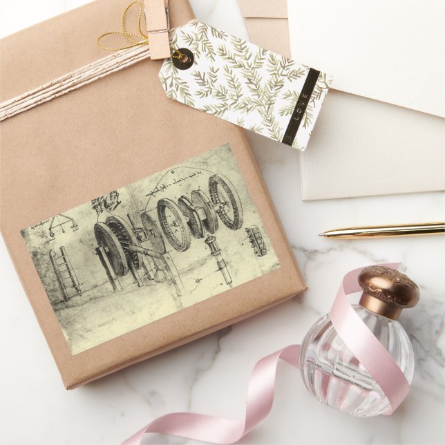 Sticker Rectangulaire Esquisse technique de Leonardo da Vinci d'une roue (Cadeaux)