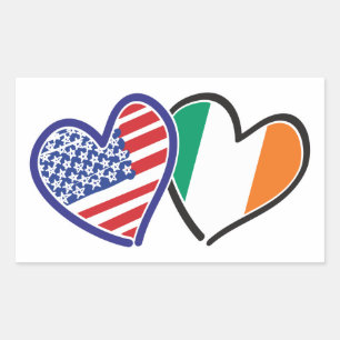 Sticker Rectangulaire États-Unis Irlande Coeur Flags