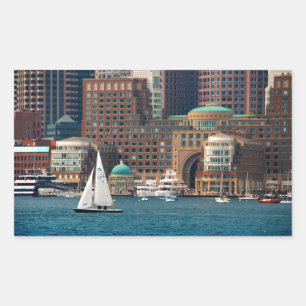 Sticker Rectangulaire États-Unis, Massachusetts. Skyline Waterfront 2 d