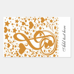 Sticker Rectangulaire Étoiles, cœurs et notes de musique, Or_