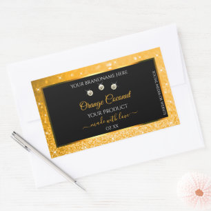 Sticker Rectangulaire Étoiles de Parties scintillant orange brillant Éti