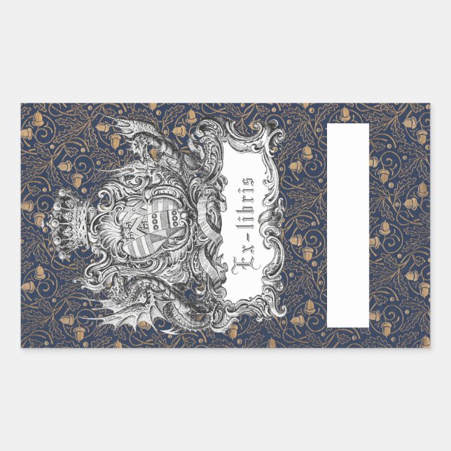Sticker Rectangulaire Ex-Libris Dragon Bookplate (Devant)