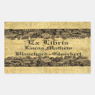 Sticker Rectangulaire Ex Libris - entouré de piles de livres Plaque de l