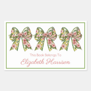 Sticker Rectangulaire Ex-libris personnalisé floral rose et vert