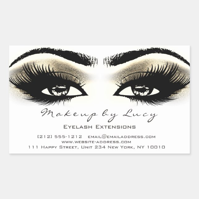 Sticker Rectangulaire Extension Lash Maquillage Beauté Golden Eyes Blanc (Devant)