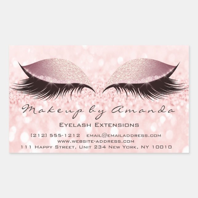 Sticker Rectangulaire Eyelash Extension Maquillage Salon de Beauté rose  (Devant)
