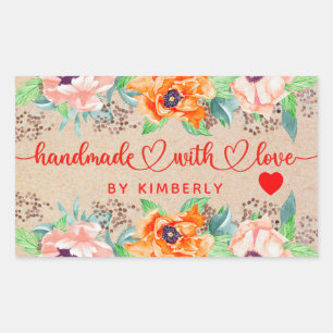 Sticker Rectangulaire Fabriqué à la main avec Love Floral