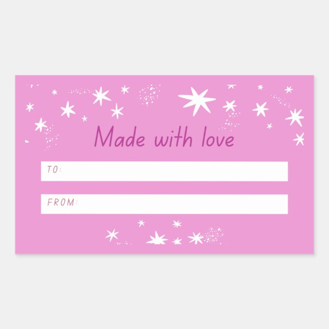 Sticker Rectangulaire Fabriqué avec amour rose & étoiles (Devant)