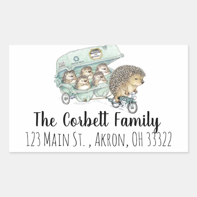 Sticker Rectangulaire Famille de hérisson Whimsical personnalisable (Devant)