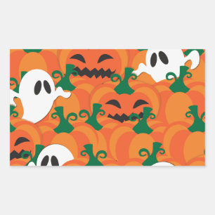 Sticker Rectangulaire Fantômes d'Halloween Patch de citrouille hantée
