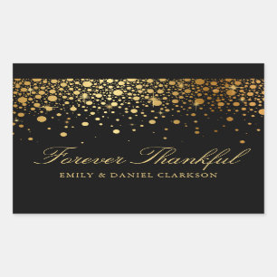 Sticker Rectangulaire Faux Gold Foil Confetti Black Mariage Merci