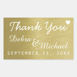 Sticker Rectangulaire faux or merci, mariage
