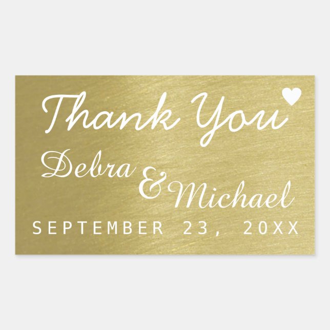 Sticker Rectangulaire faux or merci, mariage (Devant)
