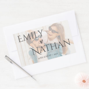 Sticker Rectangulaire Faux Vellum Effet Photo Mariage Cute Rectangulaire