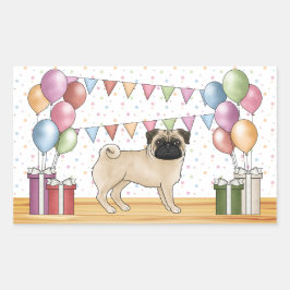 Sticker Rectangulaire Fawn Carlin Chien Coloré Pastel Balloons d'anniver
