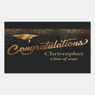 Sticker Rectangulaire Félicitations Diplômés d'or en noir