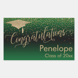 Sticker Rectangulaire Félicitations Gold Confetti Graduation Green