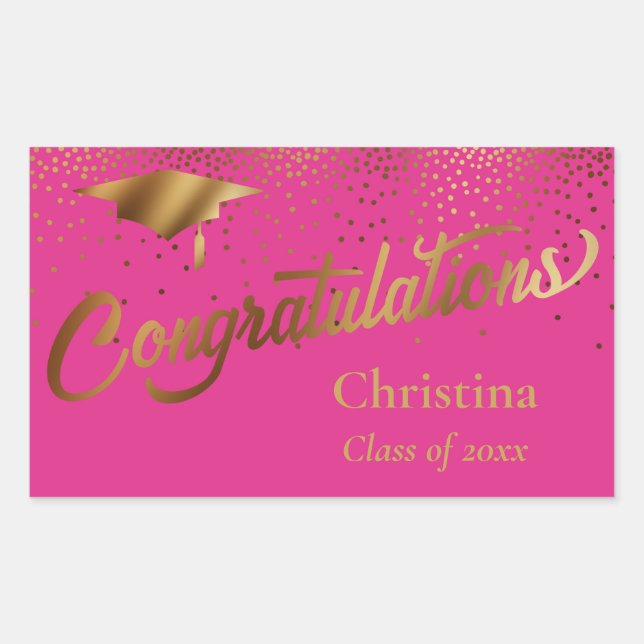 Sticker Rectangulaire Félicitations Graduate Class of Gold on Pink (Devant)
