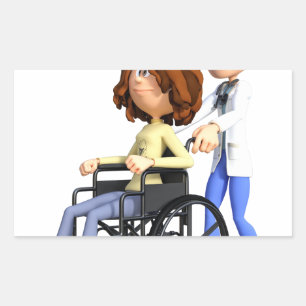 Sticker Rectangulaire Femme de bande dessinée dans le fauteuil roulant