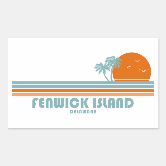 Sticker Rectangulaire Fenwick Island Delaware Sun Palm Trees (Devant)