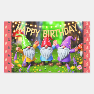 Sticker Rectangulaire Festive Garden Gnomes Birthday Celebration