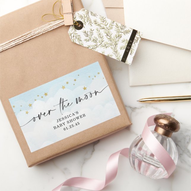 Sticker Rectangulaire Fête de Bébé Garçon Lune Bleue (Cadeaux)