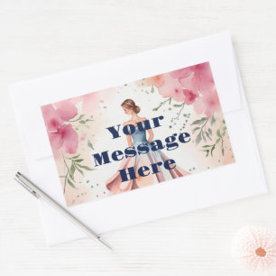 Sticker Rectangulaire Fête de la Quinceanera aquarelle