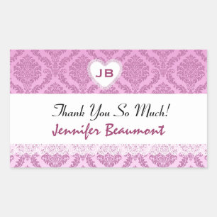 Sticker Rectangulaire Fête des mariées Merci rose Damas V16