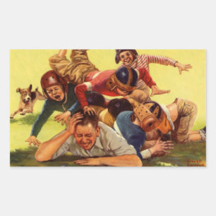 Sticker Rectangulaire Fête des Pères vintage, enfants de football et chi