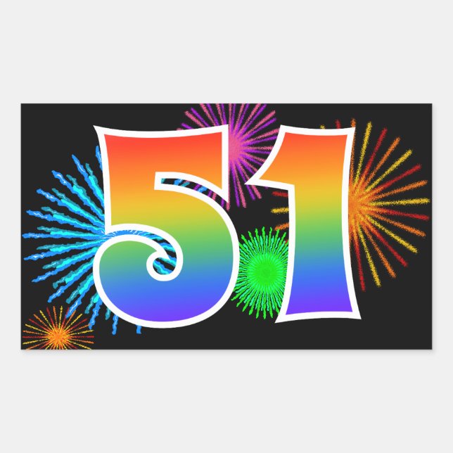 Sticker Rectangulaire Feu d'artifice amusant + motif arc-en-ciel Numéro  (Devant)