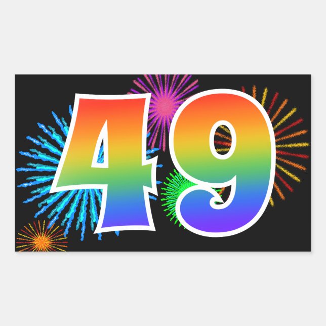 Sticker Rectangulaire Feu d'artifice amusant + motif arc-en-ciel Numéro  (Devant)