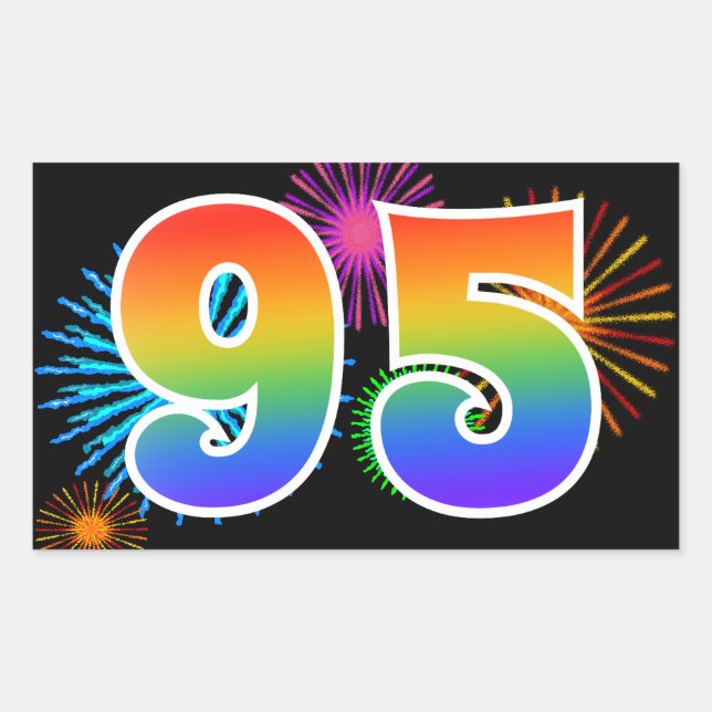 Sticker Rectangulaire Feu d'artifice amusant + motif arc-en-ciel Numéro  (Devant)