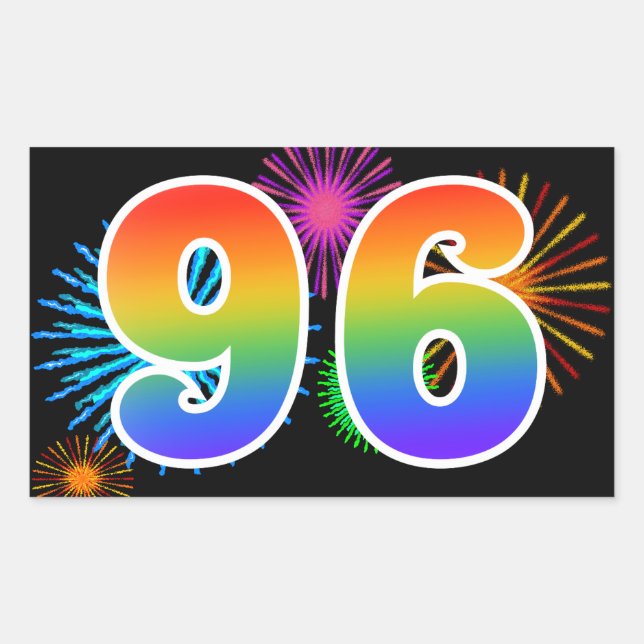 Sticker Rectangulaire Feu d'artifice amusant + motif arc-en-ciel Numéro  (Devant)