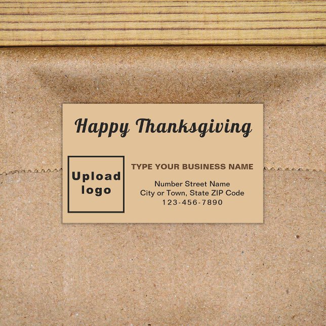 Sticker Rectangulaire Feu Thanksgiving Brown (Your business brand with Thanksgiving greeting on light brown rectangle sticker.)